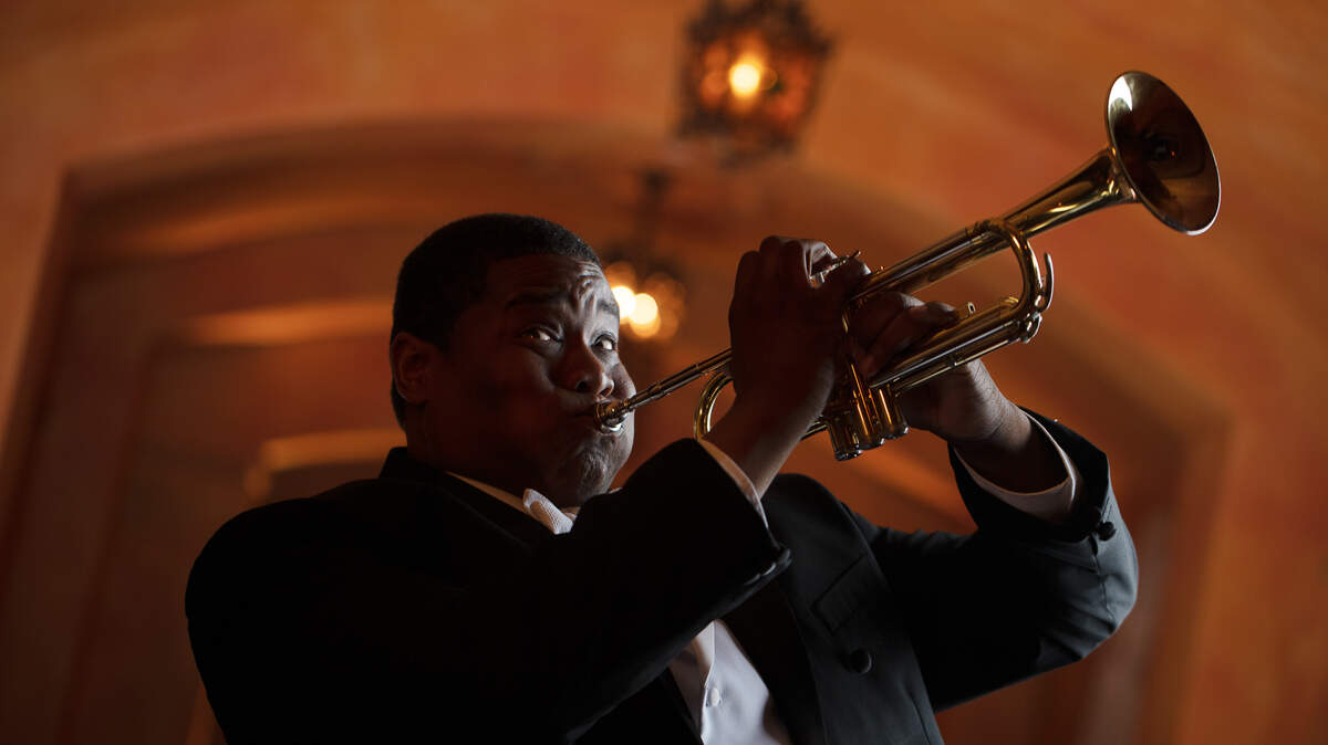 Juson Williams as Louis Armstrong in ‘A Wonderful World.’