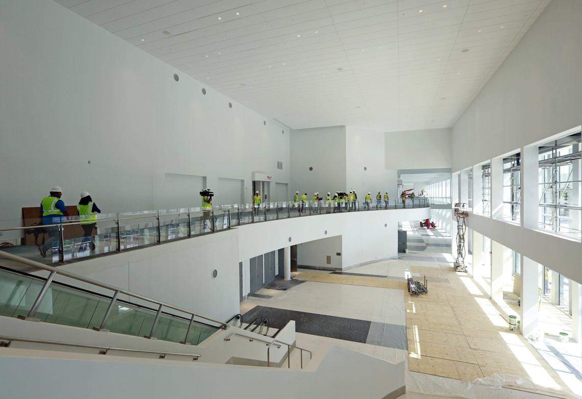 Work at the Miami Beach Convention Center on Tuesday, August 8, 2017. Tourism leaders want to build a convention center headquarter hotel as soon as possible, to closely coincide with the convention center's September reopening.