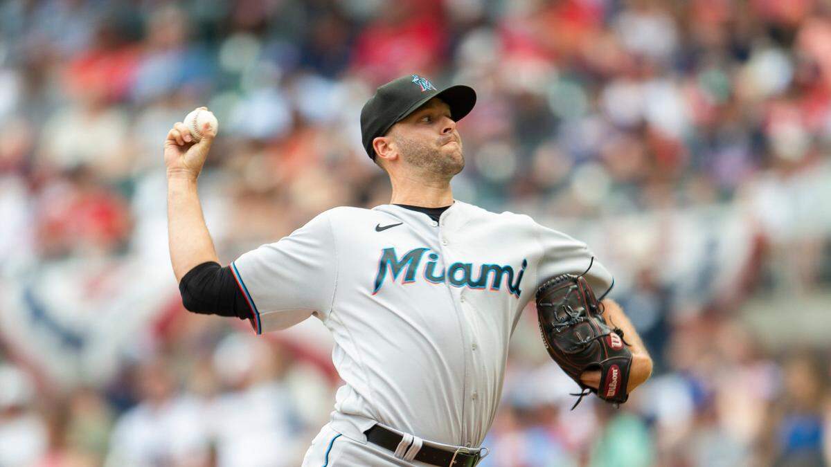 Miami Marlins relief pitcher Tommy Nance works in the in the fifth inning of a baseball game against the Atlanta Braves Sunday, May 29, 2022, in Atlanta. (AP Photo/Hakim Wright Sr.)