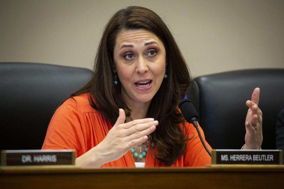 U.S. Rep. Jaime Herrera Beutler, a Washington Republican, questions Labor Secretary Alexander Acosta as he testifies Wednesday in Washington during a House Appropriations subcommittee hearing on the Labor Department budget.