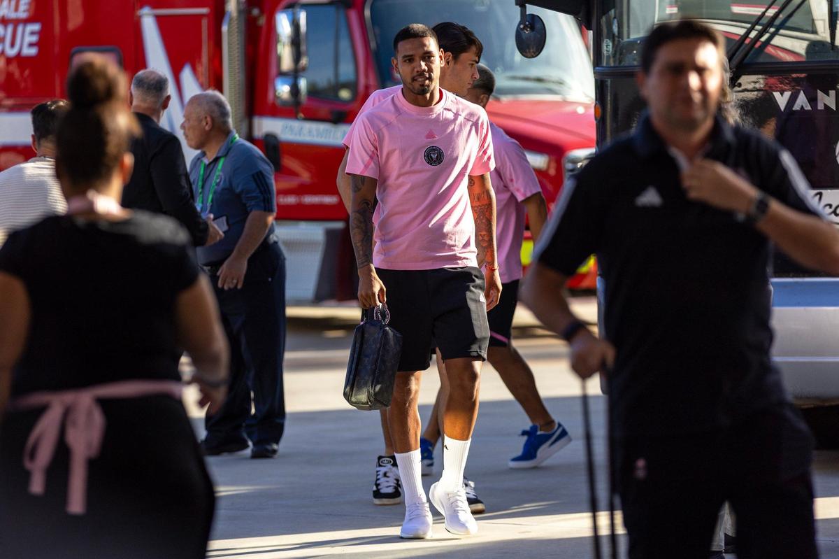 Inter Miami CF defender David Martínez arrives before a Leagues Cup match against Puebla at Chase Stadium on Saturday, July 27, 2024, in Fort Lauderdale, Fla.