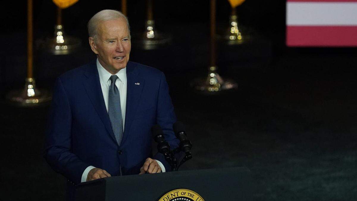 President Joe Biden takes the stage at Westchester Community College in Valhalla, New York, on May 10.
