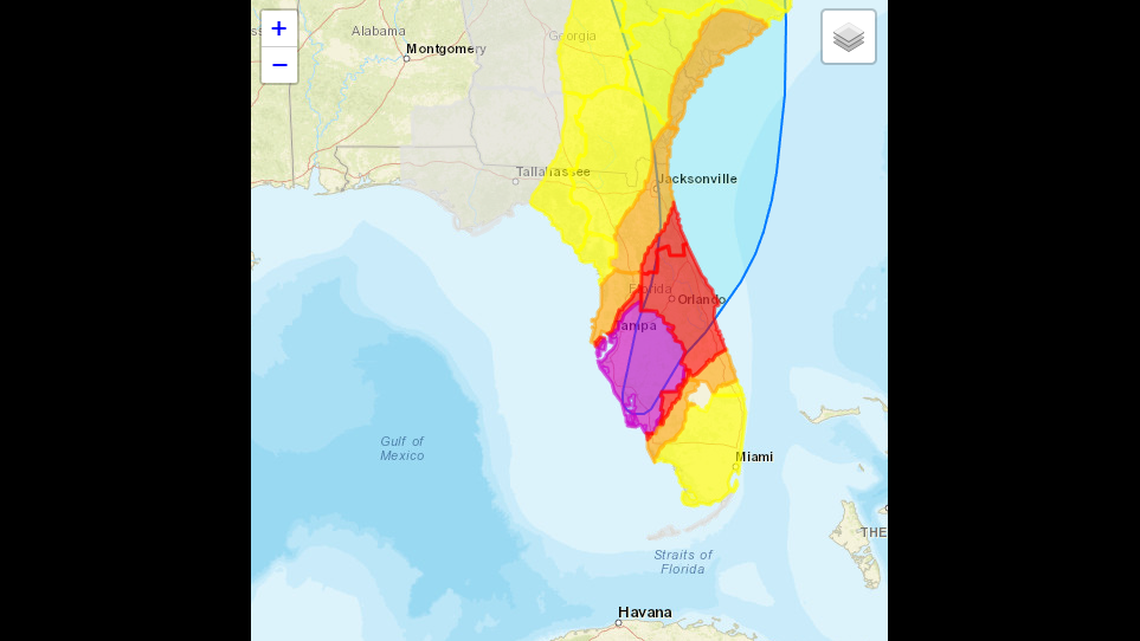 A screenshot of the National Weather Service’s predicted wind threat for Florida. Some parts of the state could feel Hurricane Ian’s tropical storm-force winds while other areas could feel its hurricane-force winds.