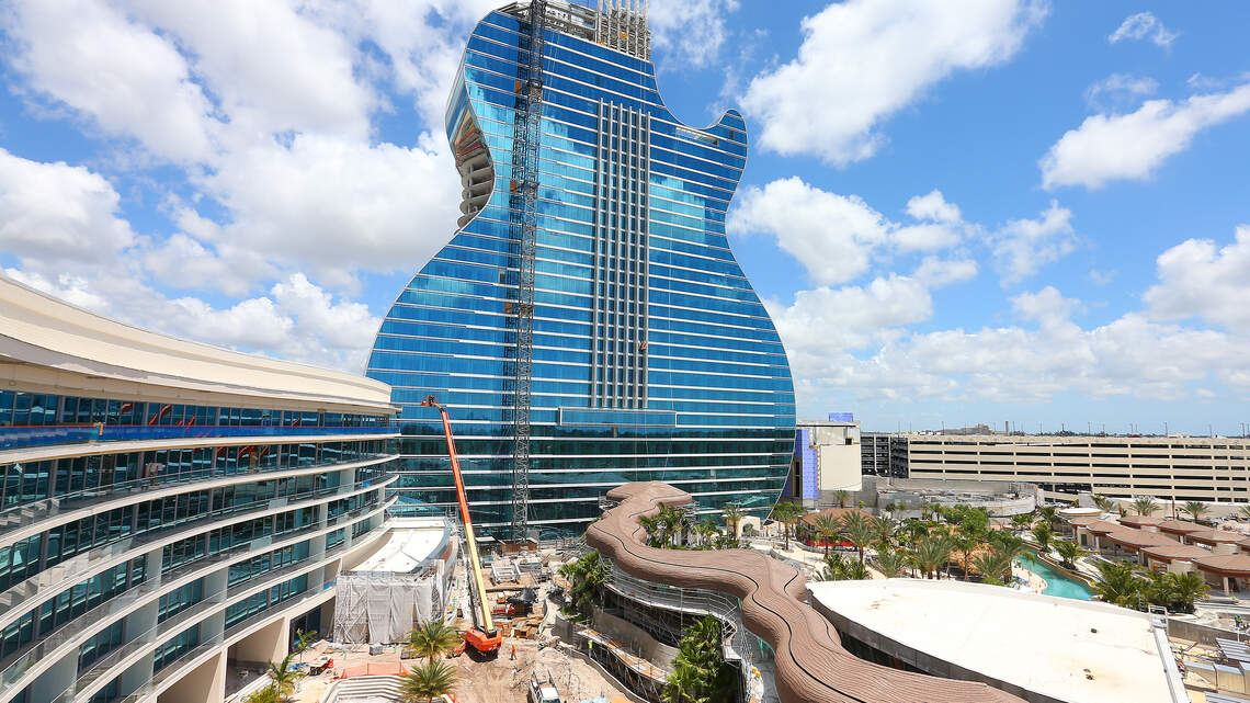 The new guitar hotel will have an indoor-outdoor nightclub with a pool. Expect insane parties
