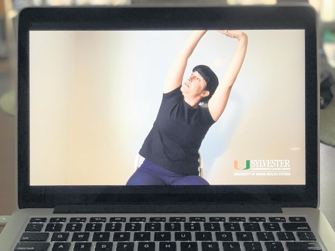 Chair yoga is a popular online class at Sylvester Comprehensive Cancer Center.