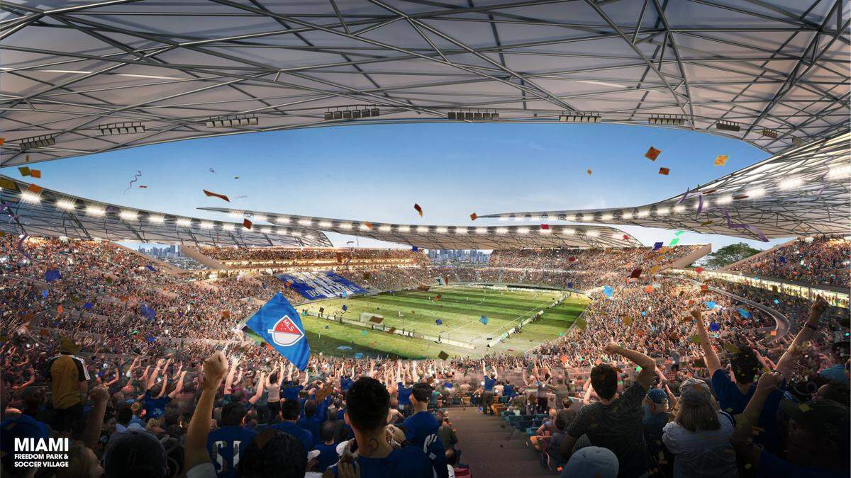 Rendering of the 25,000-seat soccer stadium proposed for Miami Freedom Park.