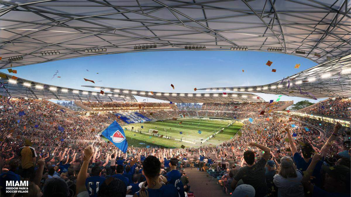 Rendering of the 25,000-seat soccer stadium proposed for Miami Freedom Park.