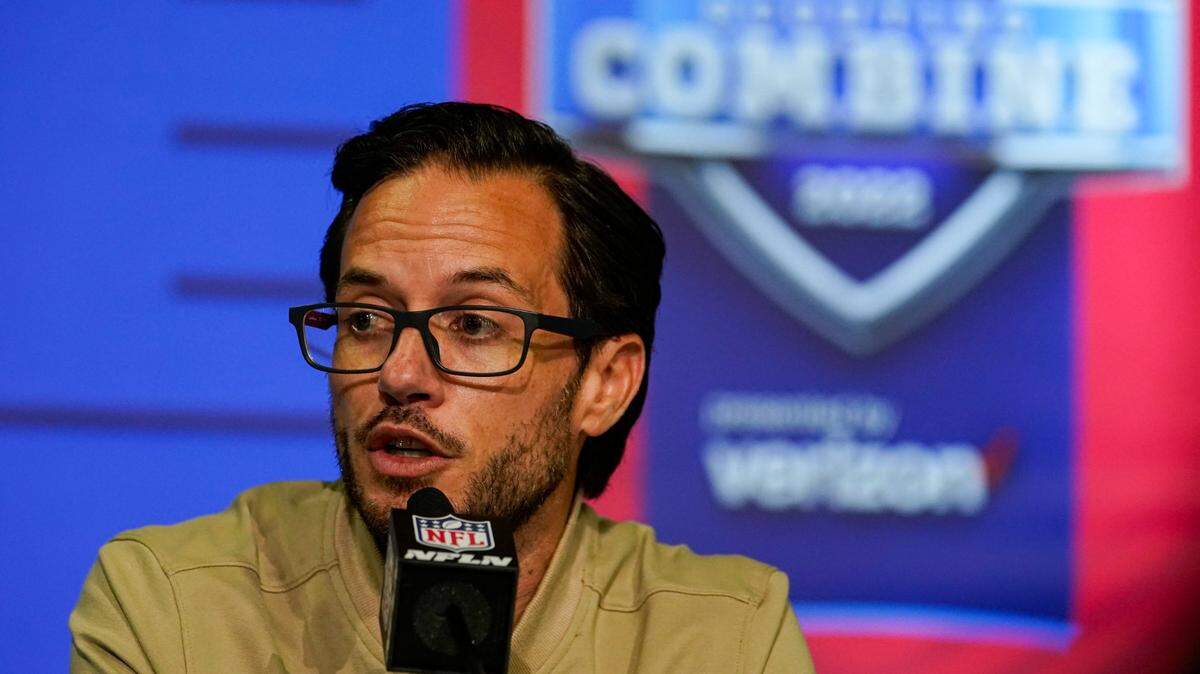 Miami Dolphins head coach Mike McDaniel speaks during a press conference at the NFL football scouting combine in Indianapolis, Wednesday, March 2, 2022. (AP Photo/Michael Conroy)