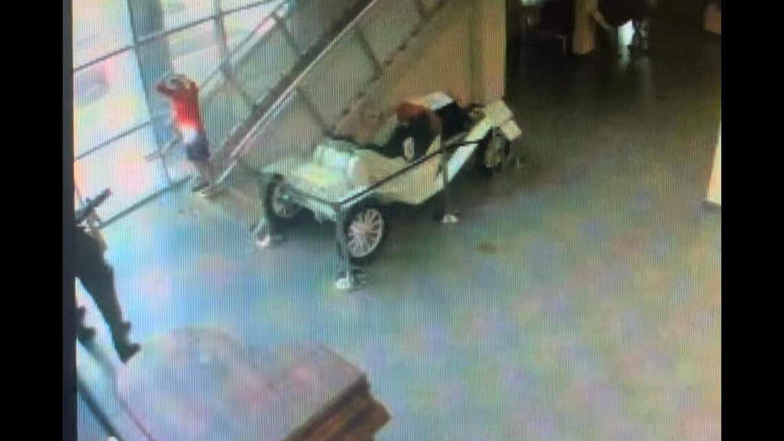 Photos shared by the Martin County Sheriff’s Office on social media show the suspect surrendered at the bottom of a flight of stairs at the Elliott Museum in Stuart, Florida.