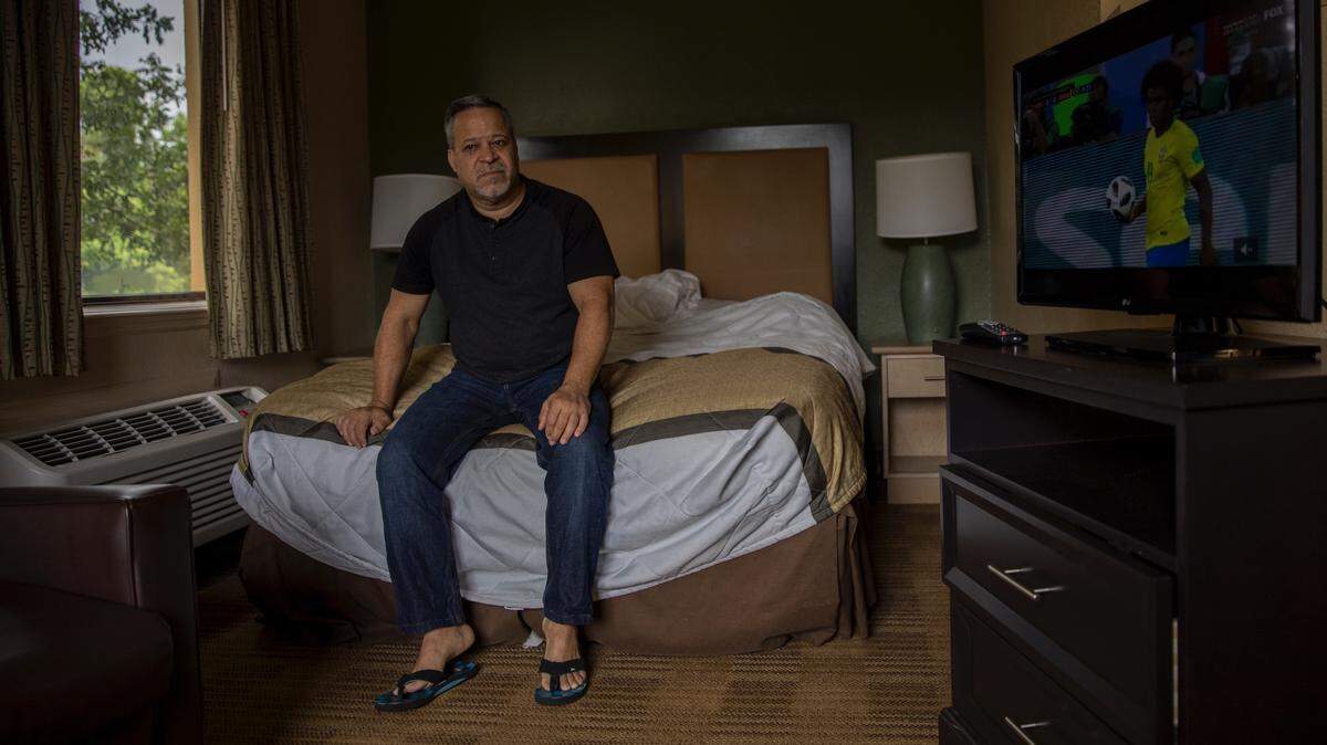 Richard Gonzalez, 53, lived at the Extended Stay America hotel in Fort Lauderdale for two months under a FEMA voucher program for Puerto Ricans displaced by Hurricane Maria. Now that the program is ending, he's not sure where to go.