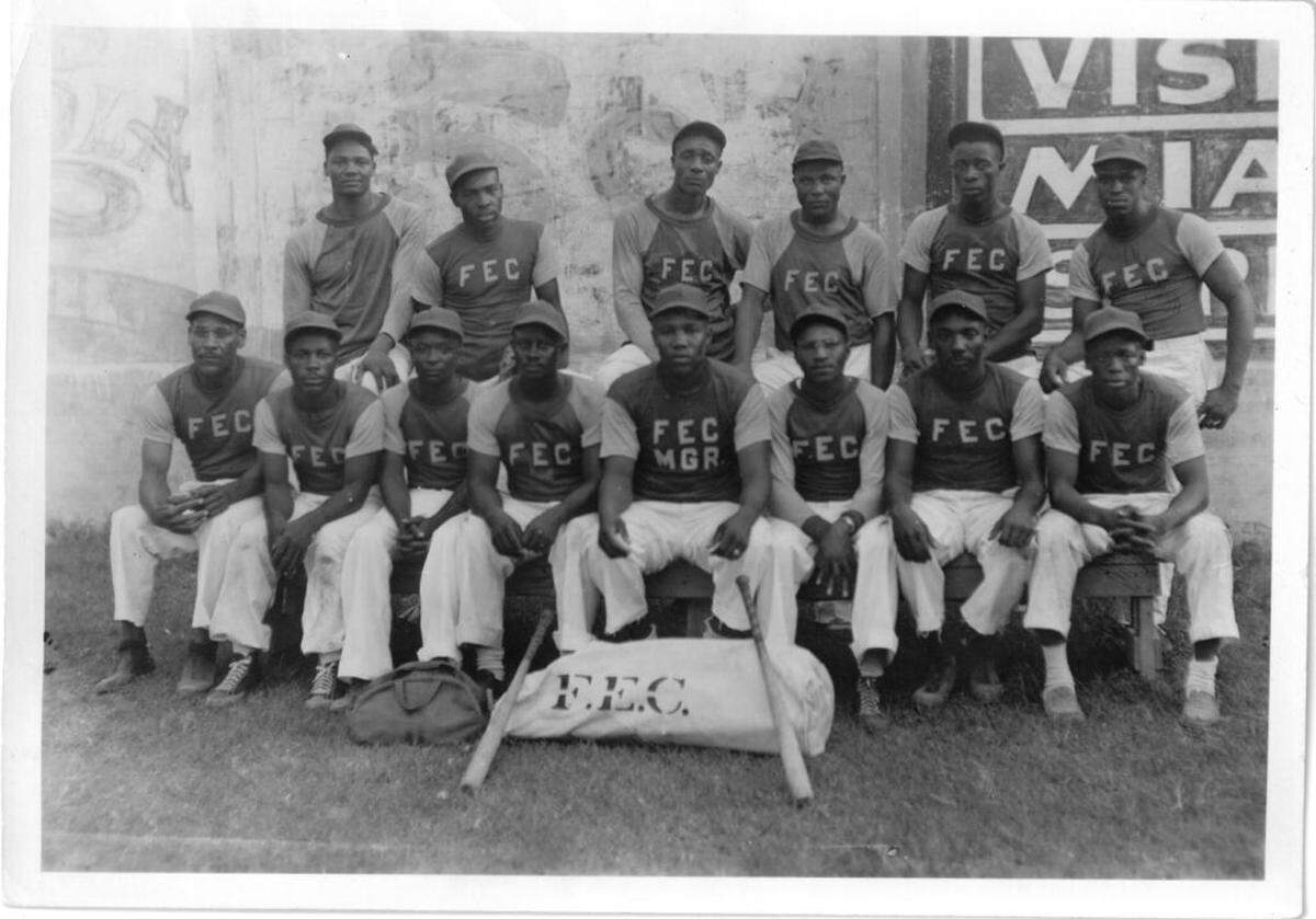 A portrait of the FEC Baseball Team at what appears to be their home field. This “Hotel League” team was sponsored by Henry Flagler’s Florida East Coast Hotels Corporation, circa. 1940s. 