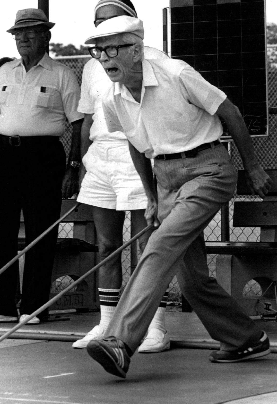 Shuffleboard player. Bill Sampson at North Shore Park in 1984.