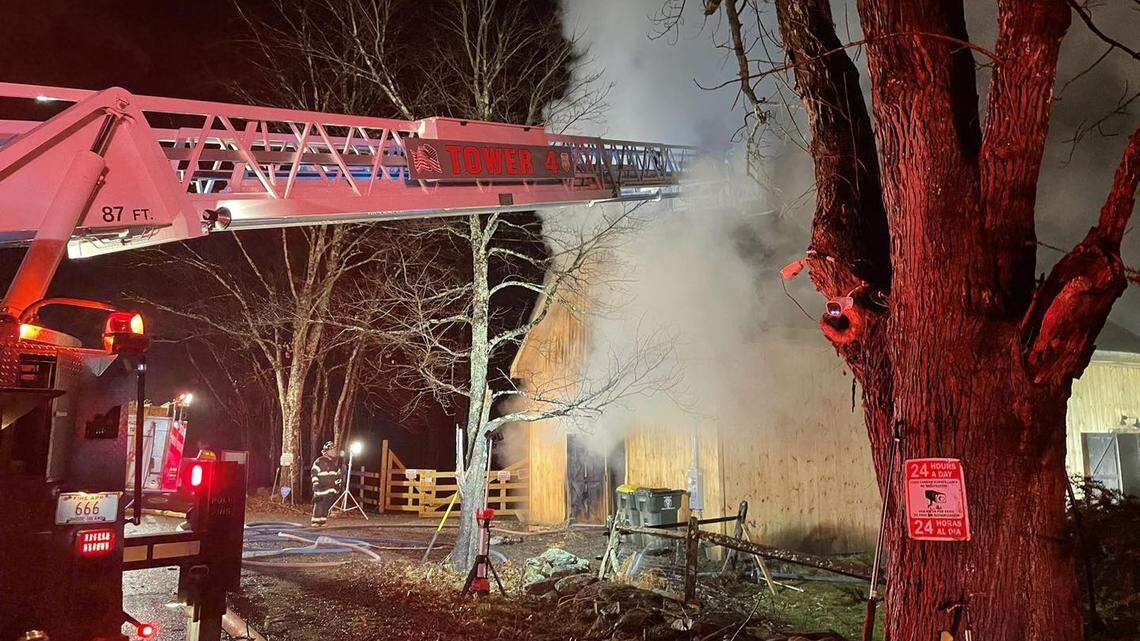 A barn on the Conjuring House property caught fire around midnight in Rhode Island, officials said.
