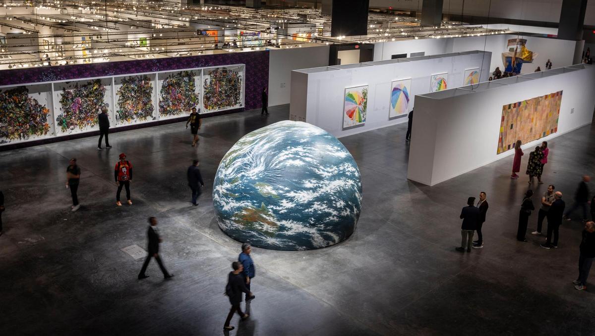 Miami Beach, Florida, December 6, 2023 - A work titled Earth Play by South Korean Artist Seung-taek Lee on display at the Meridians during Art Basel VIP day at the Miami Beach Convention Center
