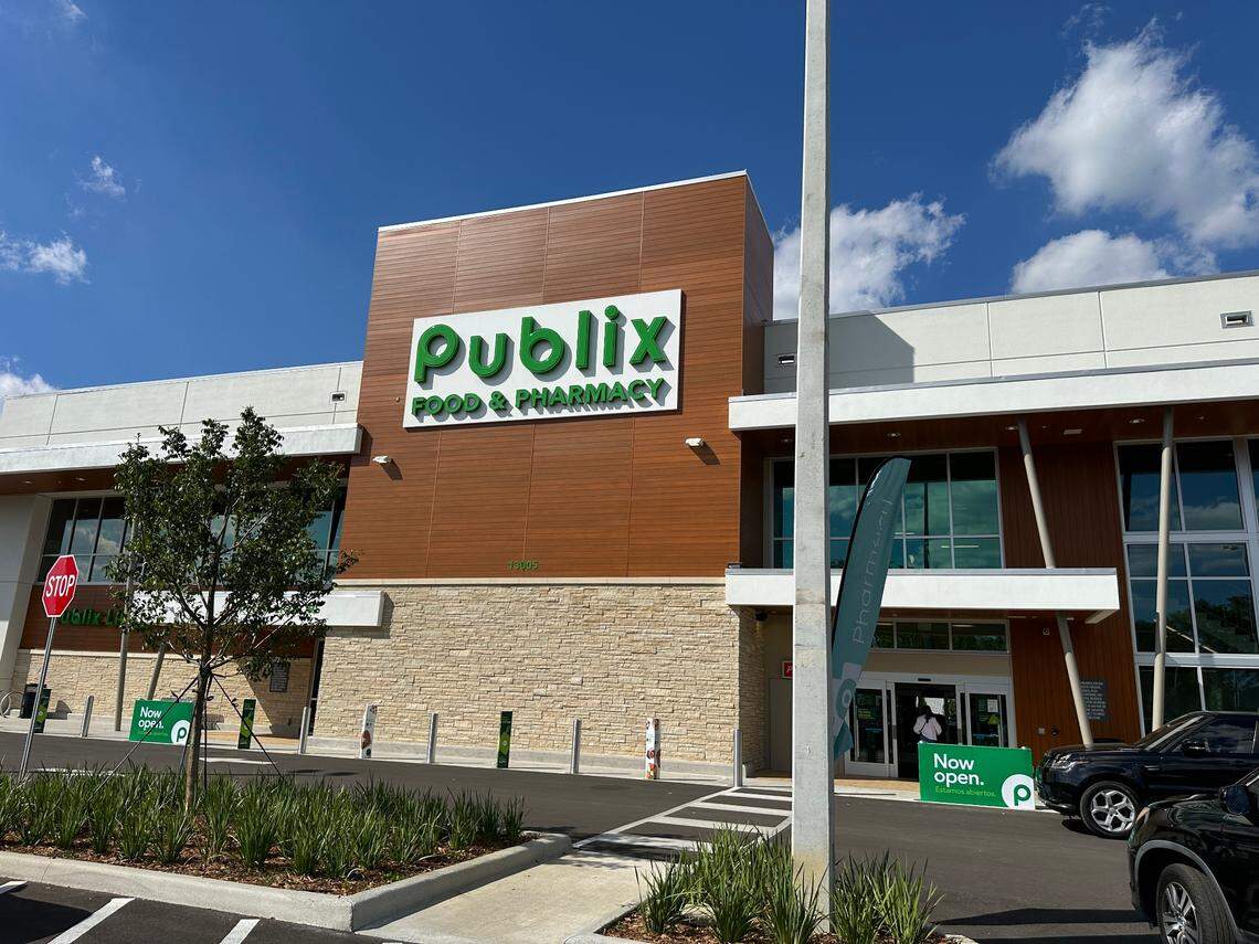 Now Open signs line the Briar Bay Publix at 13005 SW 89th Pl. on opening weekend, Sunday, March 2, 2025.