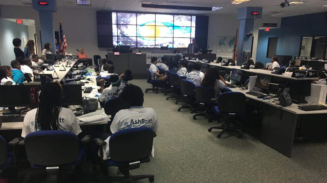 John F. Kennedy Middle School Weather Rangers practiced emergency preparations and recovery in the Miami-Dade County Emergency Operations Center.