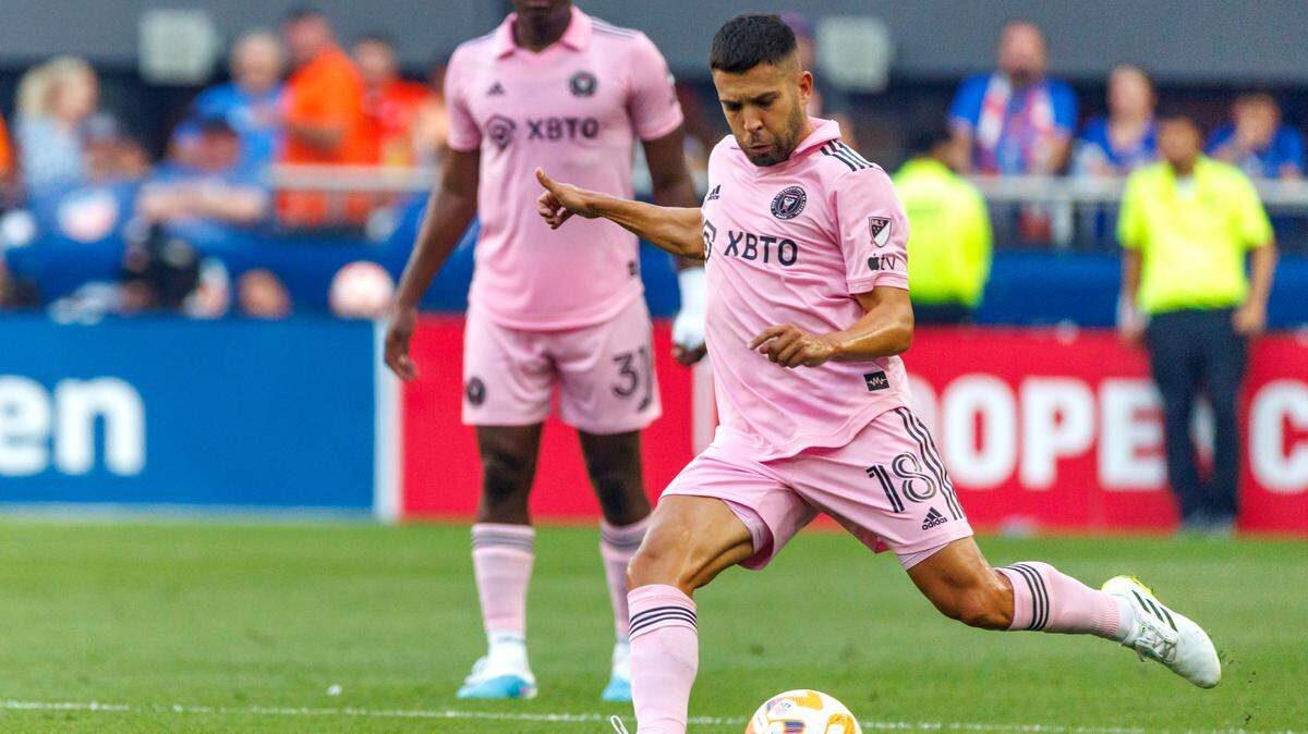 Inter Miami defender Jordi Alba (18) is one of eight regular starters expected to play against Sporting KC in the absence of Lionel Messi and other teammates on national team duty.