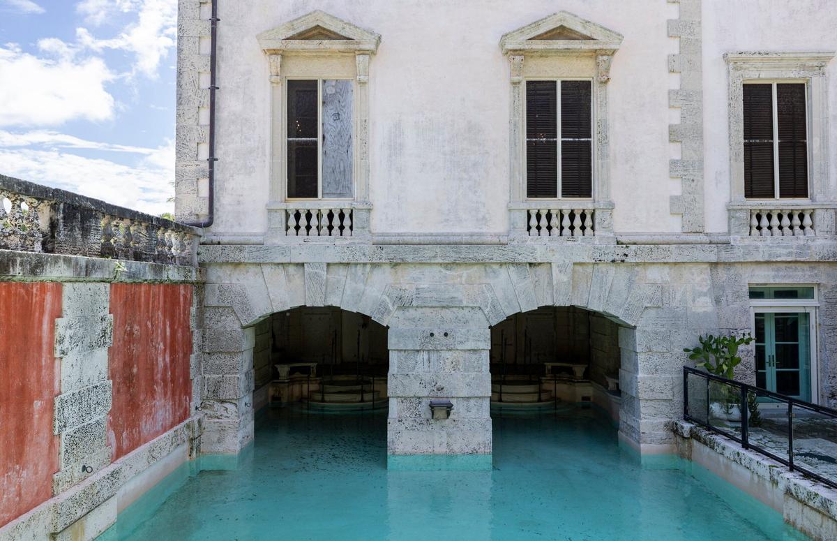 A view of the Vizcaya Museum and Gardens grotto and swimming pool.