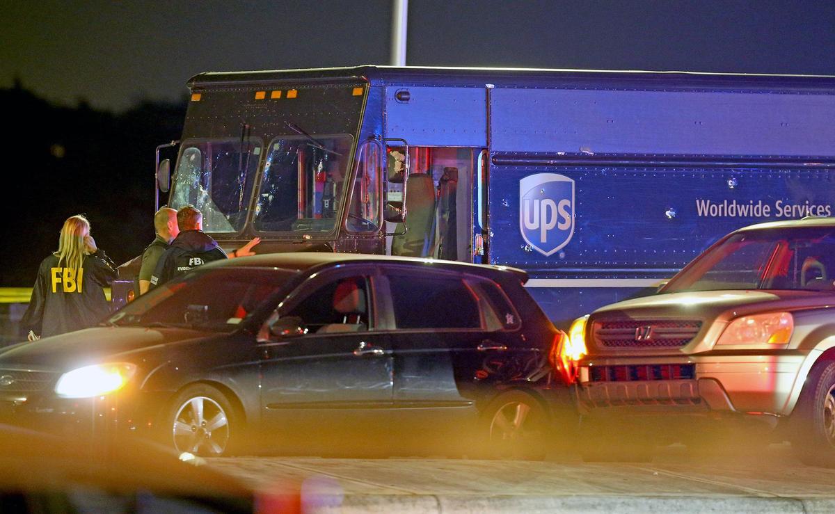 A UPS delivery truck carjacked after a robbery in Coral Gables ended up at the center of a shooting at Flamingo Road and Miramar Parkway on Dec. 5, 2019.