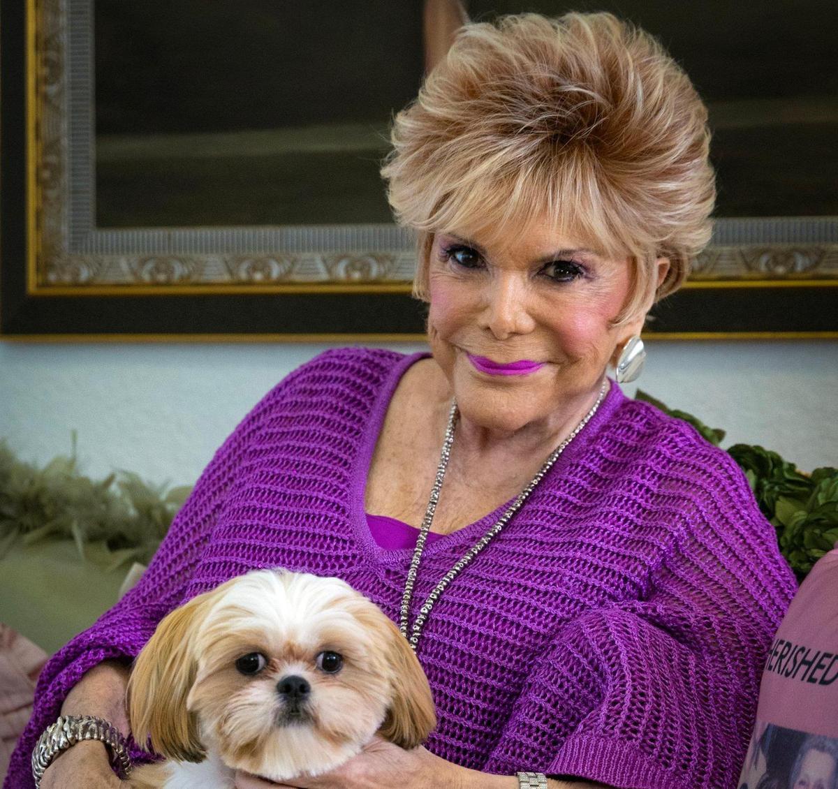 Connie Francis, 87, and her Imperal Shih Tzu Lexi on her living room couch in Parkland, Florida on Friday, June 6, 2025. Her 1962 song “Pretty Little Baby” has introduced her to millions of young people on TikTok.