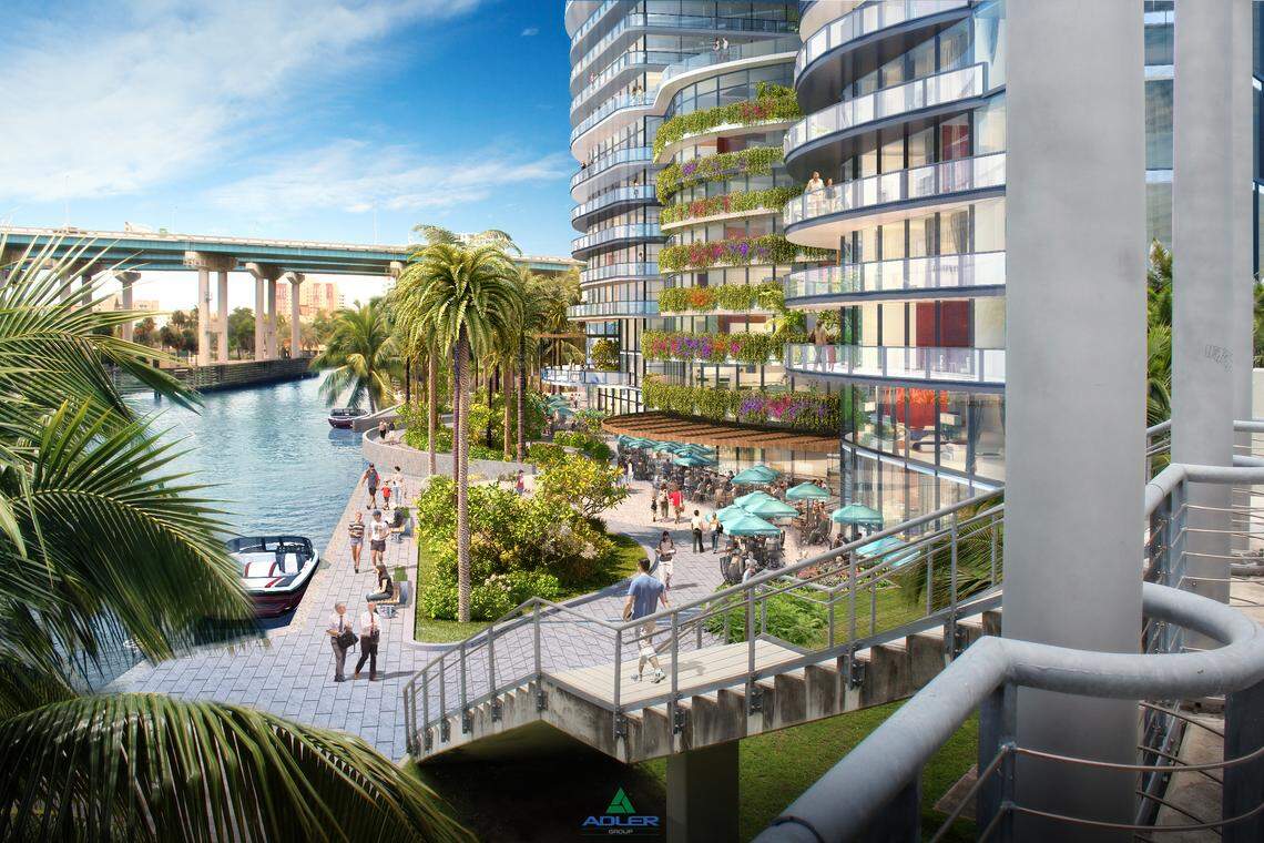 Adler Group is proposing to build a riverwalk as part of its residential complex, with restaurant and entertainment facilities on the ground floor facing the Miami River.