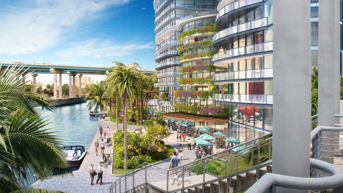 Adler Group is proposing to build a riverwalk as part of its residential complex, with restaurant and entertainment facilities on the ground floor facing the Miami River.