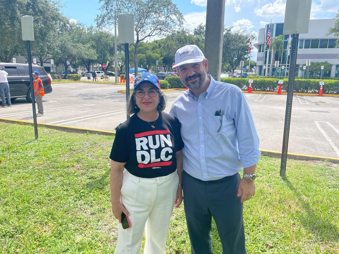 Miami-Dade Mayor Daniella Levine Cava poses with her campaign consultant, Christian Ulvert, during a get-out-the-vote event ahead on Aug. 15, 2024. Five days later, Levine Cava won a second term in the county’s Aug. 20 elections.