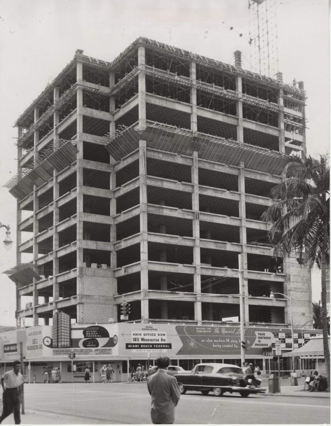 Miami Beach Federal building under construction at Lincoln Road and Washington Aveue in 1956.
