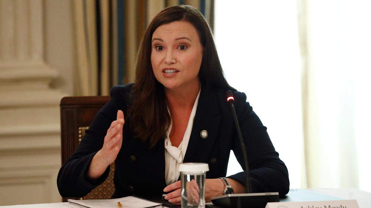 Florida Attorney General Ashley Moody speaks during a roundtable discussion with President Donald Trump and law enforcement officials, Monday, June 8, 2020, at the White House in Washington.