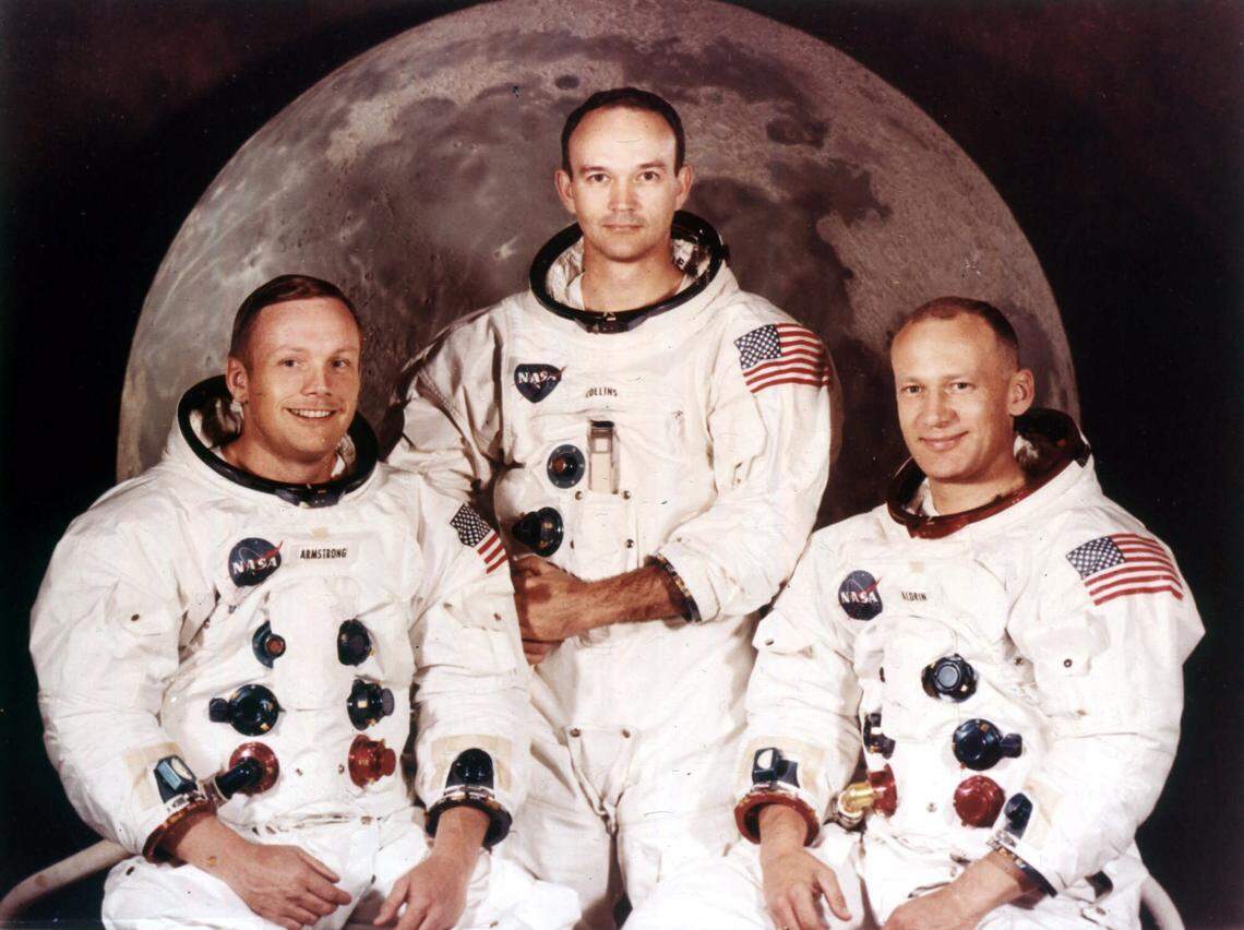 From left, astronauts Neil Armstrong, Michael Collins, and Edwin A. Aldrin, in a 1969 Apollo II crew portrait.