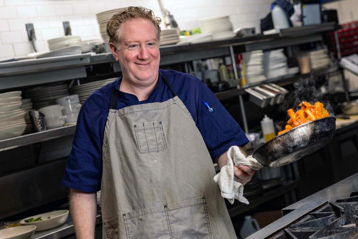 Chef/owner Michael Altman cooks rigatoni pomodoro at Kitchen 57 in South Miami.