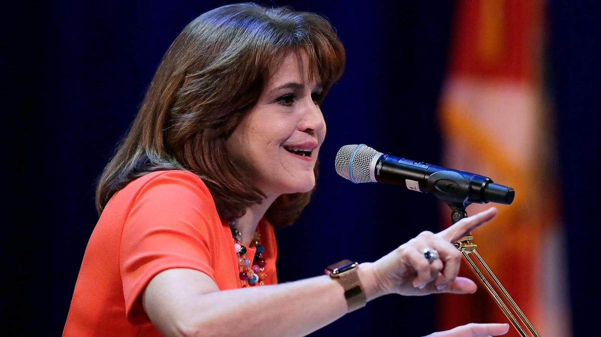 State Sen. Annette Taddeo speaks during the gubernatorial public forum hosted by the Miami-Dade Democratic Party on Saturday, May 28, 2022, at Julius Littman Performing Arts Theater in North Miami Beach.