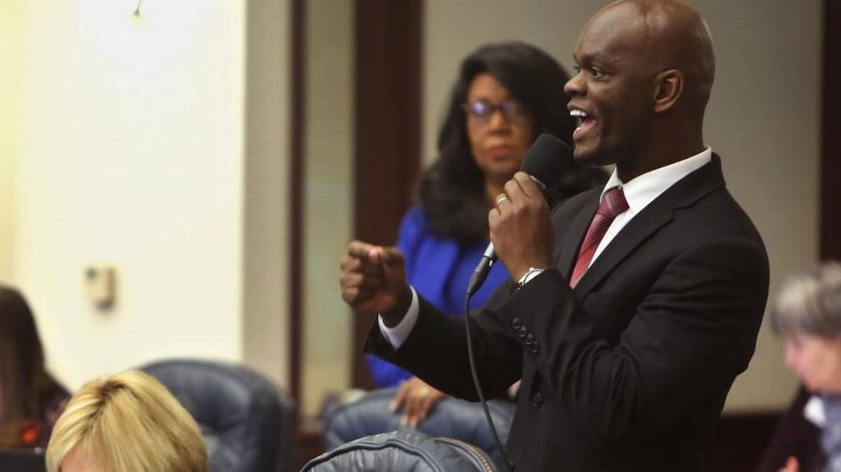 Fla. State House Rep. Kionne McGhee during a debate on gun safety on the floor of the House in March. The representative’s uncle was shot and killed the day before Christmas