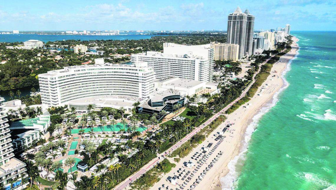View of the Fontainebleau Hotel in Miami Beach, on February 2, 2022.