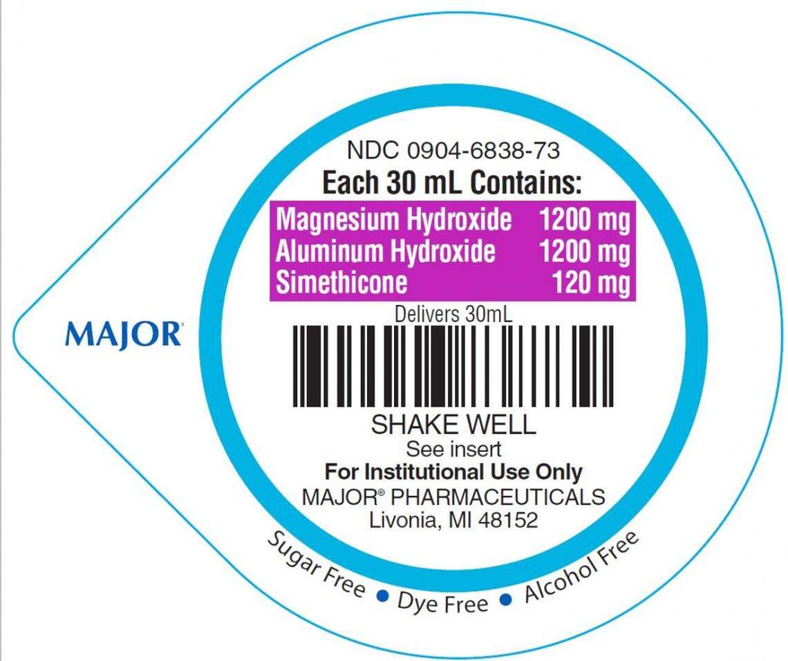 The lid of Major Pharmaceuticals Magnesium Hydroxide 1200 mg/Aluminum Hydroxide 1200/Simethicone 120 mg