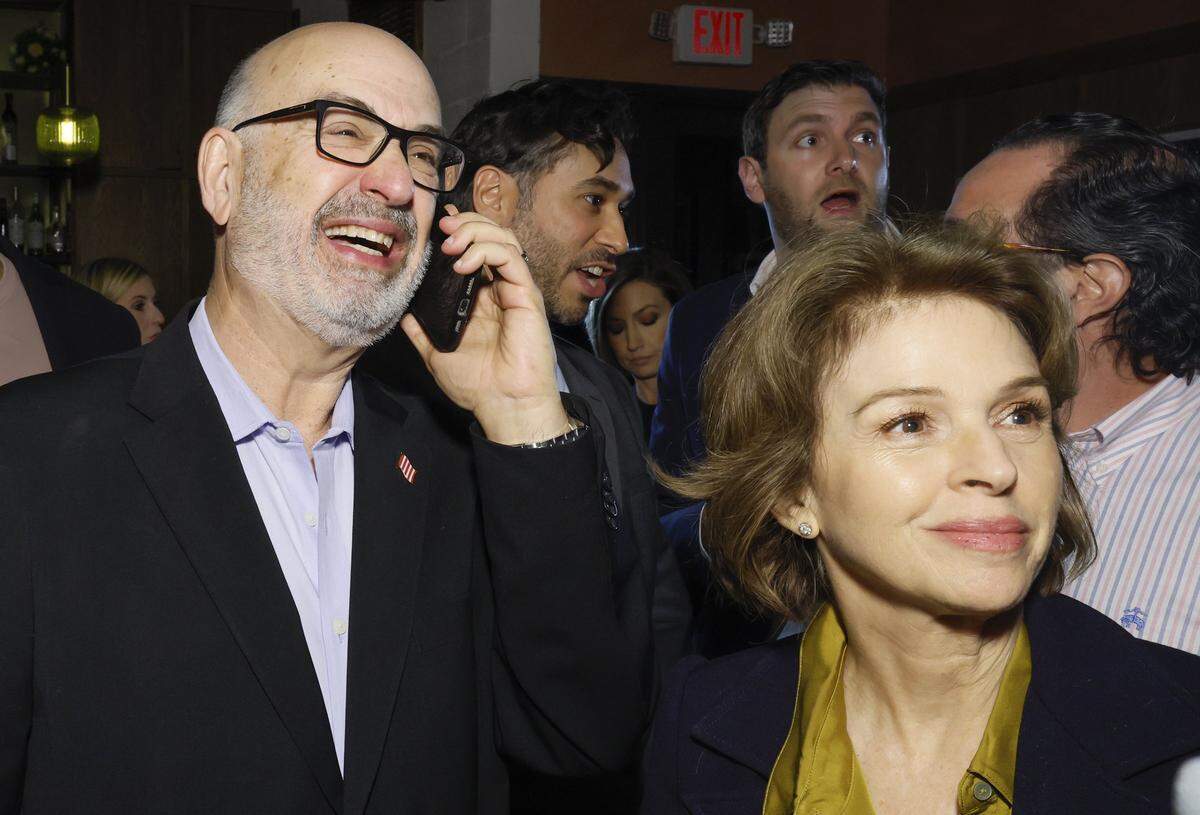 City of Miami mayoral candidate Emilio Gonzalez takes a phone call as early election results are posted during an election night watch party at Hoy Como Ayer in Little Havana, Miami Florida on Tuesday, November 4, 2025.