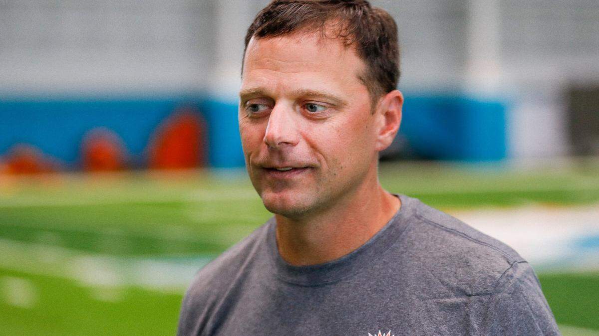 Miami Dolphins defensive coordinator Josh Boyer talks to reporters during media availability day at Baptist Health Training Complex in Miami Gardens, Florida on Wednesday, May 11, 2022.