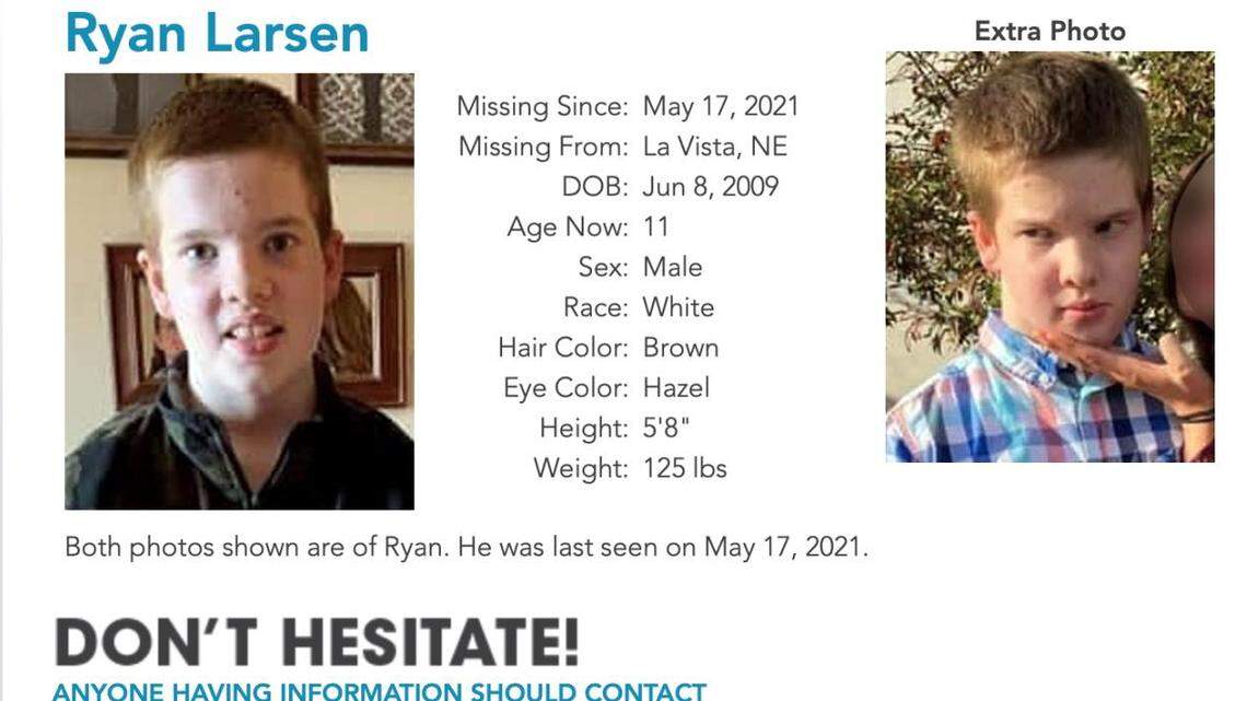 Ryan Larsen has been missing since May 17, 2021, when he left his Nebraska middle school