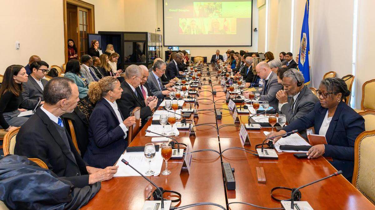 Members of the Caribbean Community and others attend a meeting in Washington on Monday, Feb. 2, 2026 to discuss the situation in Haiti. The meeting was convened by the Organization of American States.
