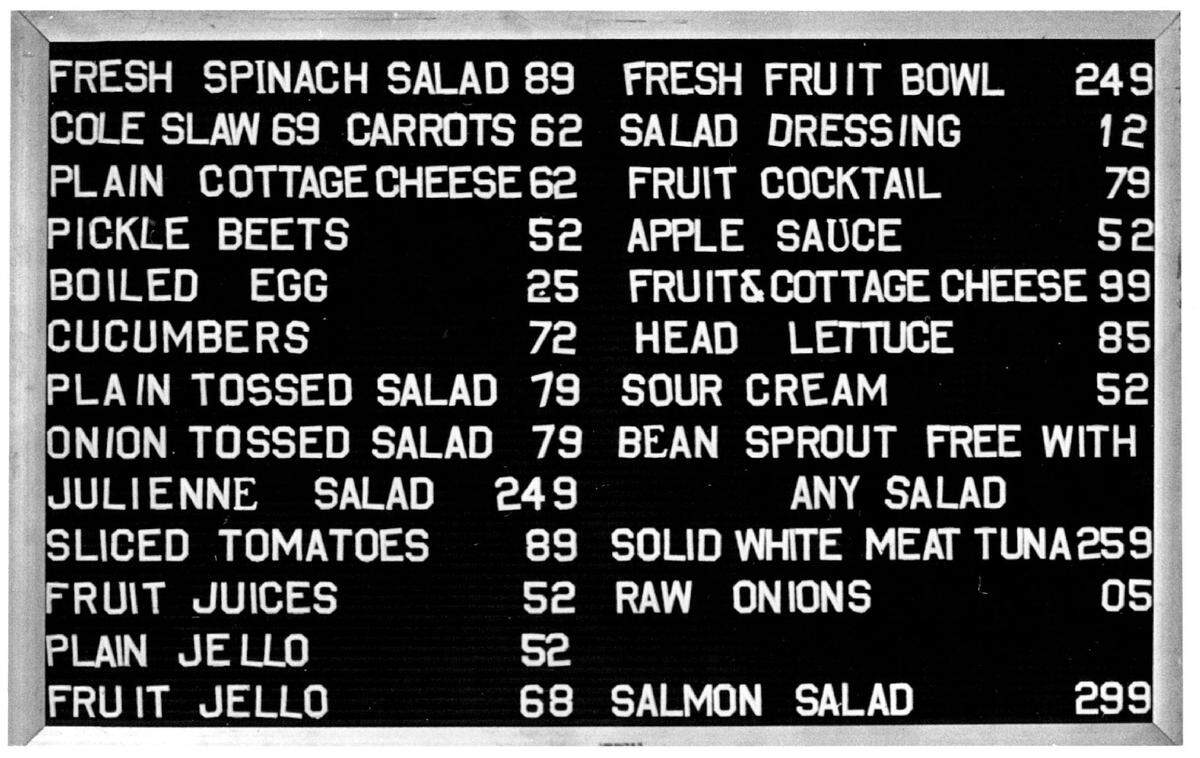The posted menu at Biscayne Cafeteria.