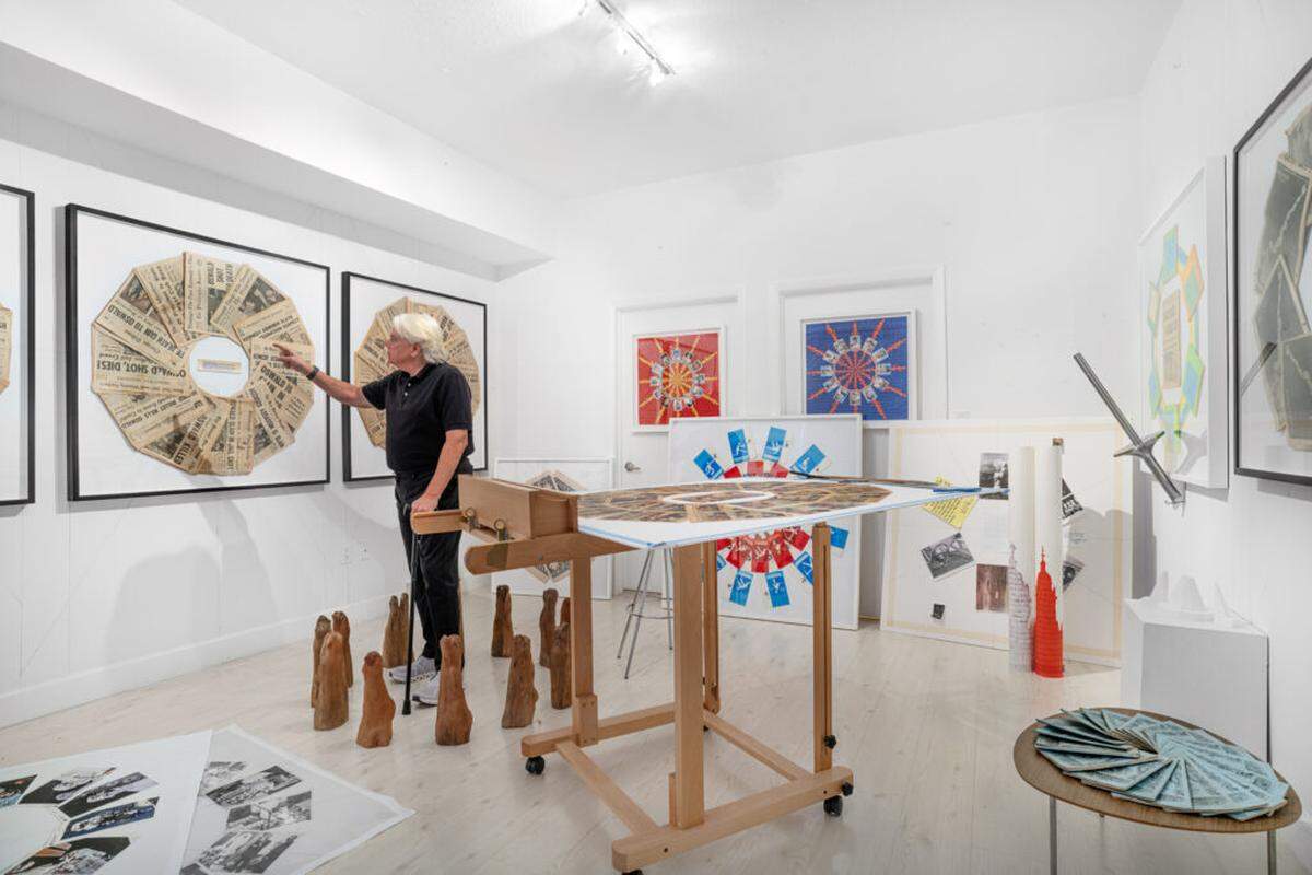 “Making art is what I’m going to do the rest of my life,” says Dennis Scholl, shown surrounded by his work at his Miami Beach studio.