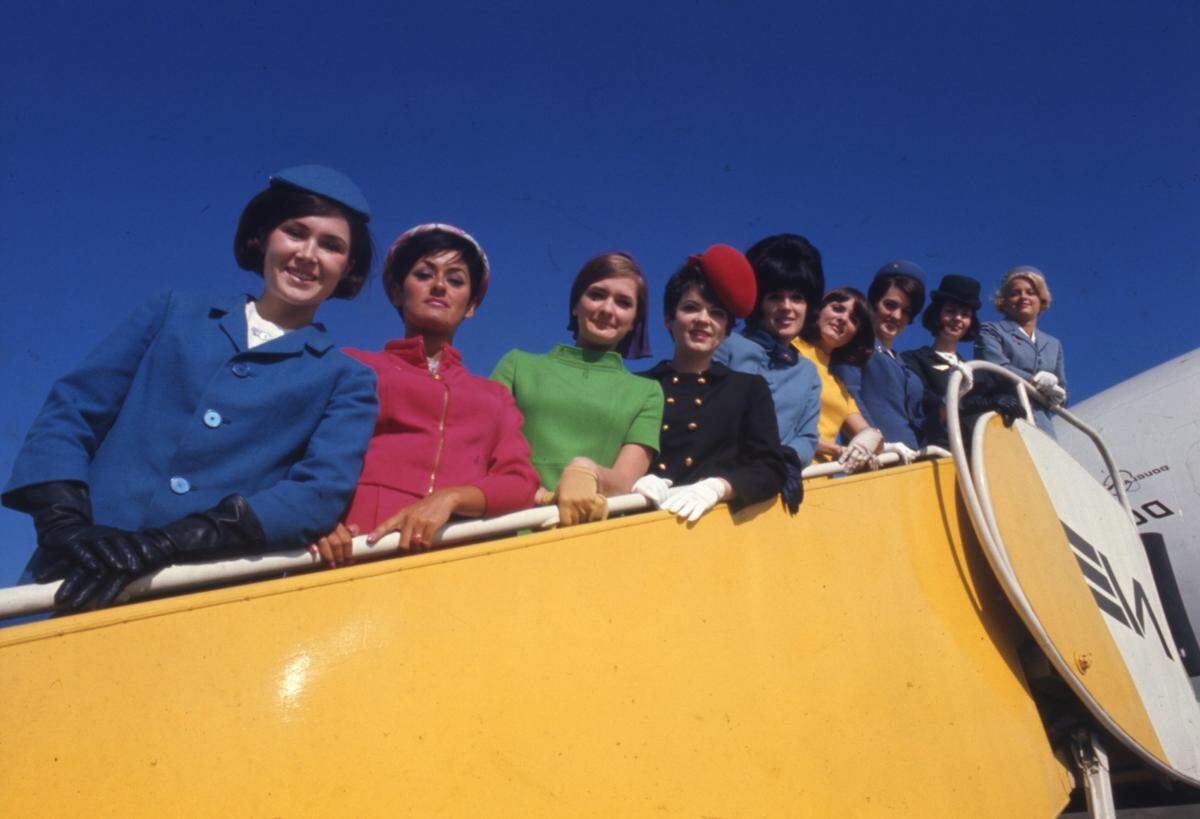 In this 1968 Herald file photo, flight attendants from left, represent United, Braniff, Mohawk, Continental, Modern Air Transport, National, Northeast, Air Canada, Pan American.