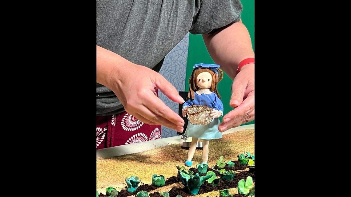 A character in short animation “The Kitchin” tends a tiny garden. The stop-motion film was produced on the grounds of Vizcaya Museum and Gardens.