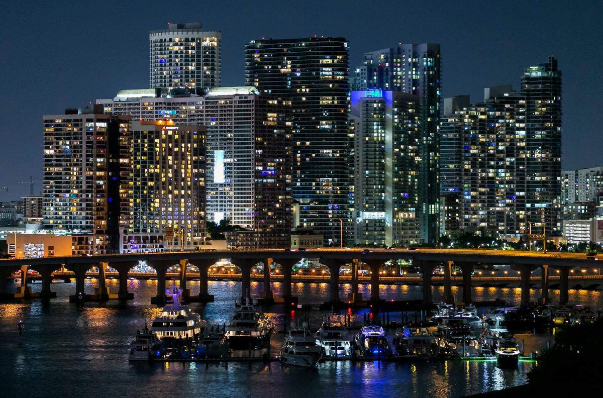 A view of MacArthur Causeway and downtown Miami onboard Virgin Voyages Scarlet Lady cruise ship that was docked at PortMiami on Tuesday, September 28, 2021.