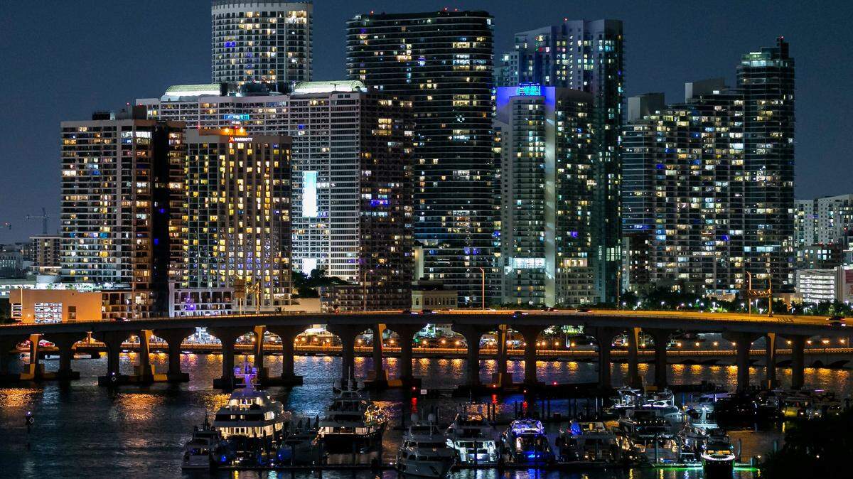 A view of the MacArthur Causeway and downtown Miami from Virgin Voyages’ Scarlet Lady cruise ship that was docked at PortMiami on Tuesday, Sept. 28, 2021.