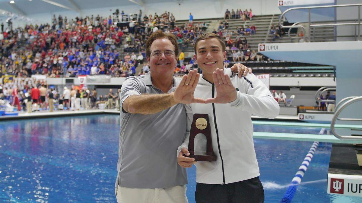 Miami Hurricanes diver David Dinsmore, right, at the NCAA Championships.