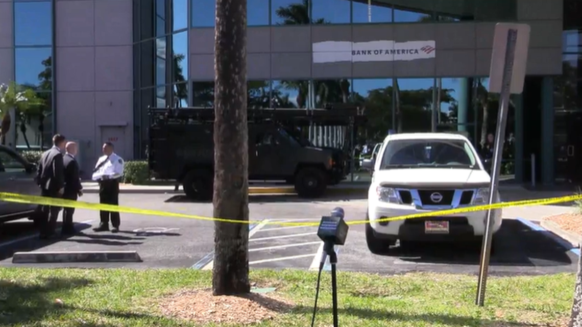 An unidentified man armed with a knife is accused of threatening to rob and bomb a Bank of America in Florida, a sheriff’s office said.