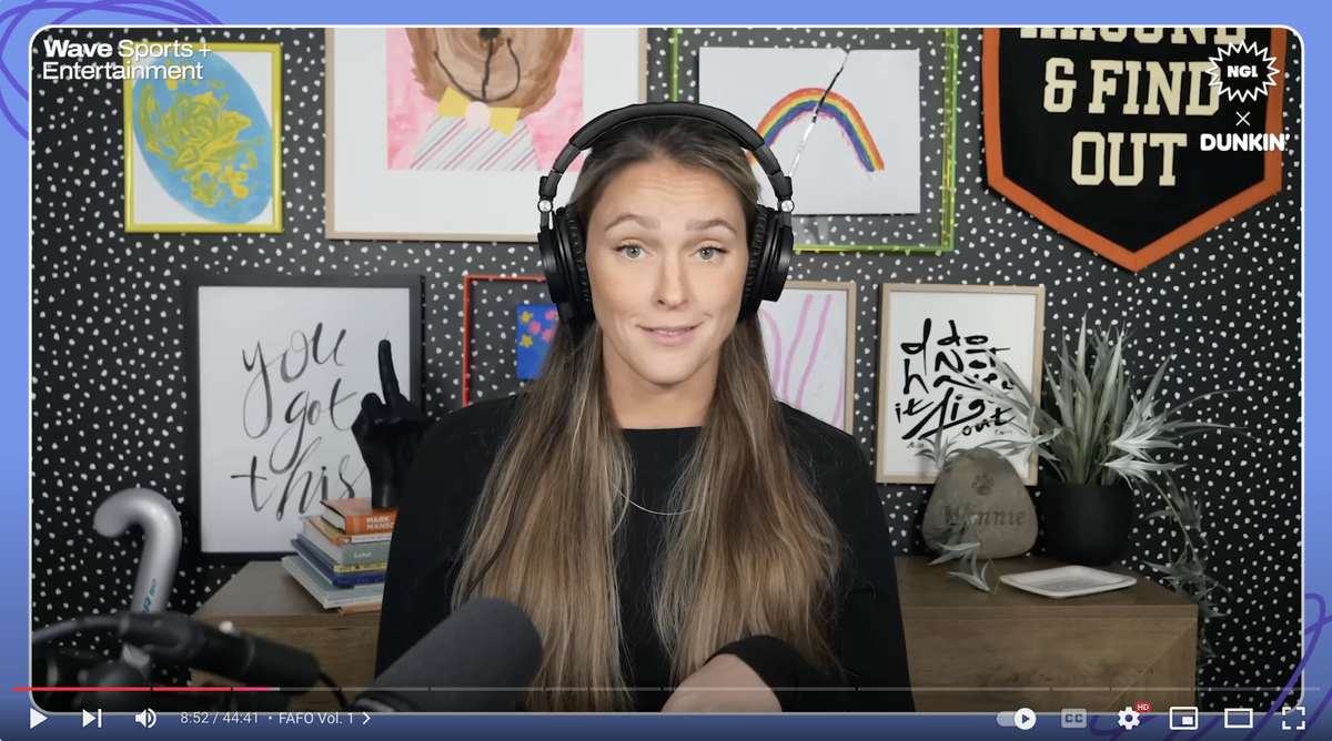 Kylie Kelce during the first episode of her new “Not Gonna Lie” podcast.