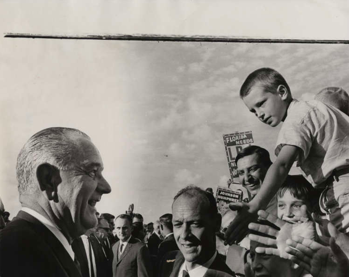 Lyndon B. Johnson, the 36th president of the United States, captured by Ray Fisher surrounded by supporters on October 25, 1964, in Fort Lauderdale. 