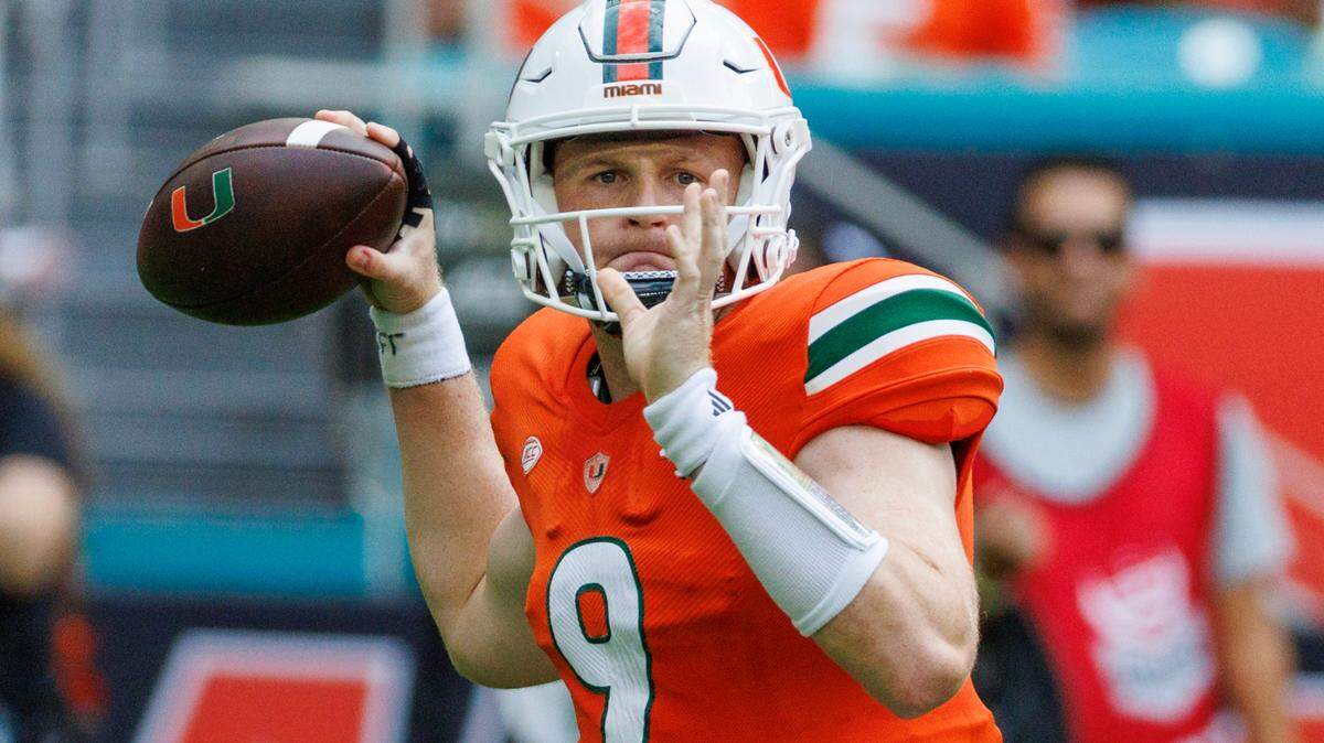 Miami Hurricanes quarterback Tyler Van Dyke (9) was the nation’s top rated passer and a Heisman Trophy candidate six weeks ago. Fans are now calling for him to be benched.